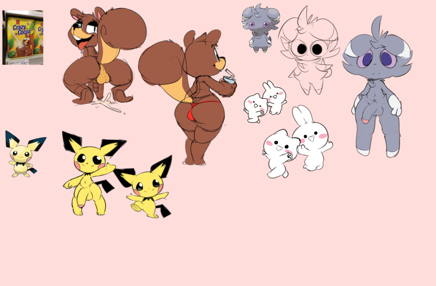 absurd_res animal_humanoid anthro balls butt ciavs clothing crazy_cocoa espurr genitals glass group hi_res humanoid lagomorph leporid lingerine male male/male mammal mammal_humanoid nintendo penis pichu pok&eacute;mon pok&eacute;mon_(species) rabbit rodent rodent_humanoid sciurid sciurid_humanoid sketch sketch_page solo squirrel_humanoid straw thong underwear ursid video_games