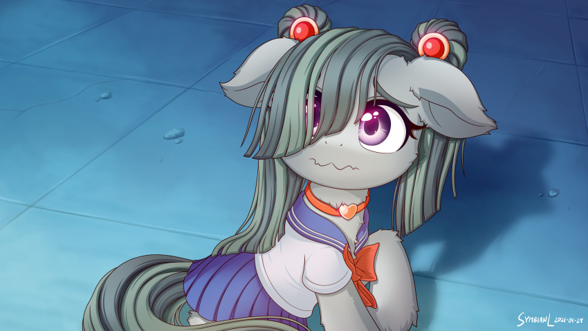 2021 clothed clothed_feral clothing cosplay crossover crossover_cosplay digital_media_(artwork) earth_pony equid equine female feral friendship_is_magic grey_hair hair hair_over_eye hasbro hi_res horse mammal marble_pie_(mlp) meme my_little_pony one_eye_obstructed pony purple_eyes sailor_moon_(series) sailor_moon_redraw_challenge serafuku solo symbianl usagi_tsukino wavy_mouth