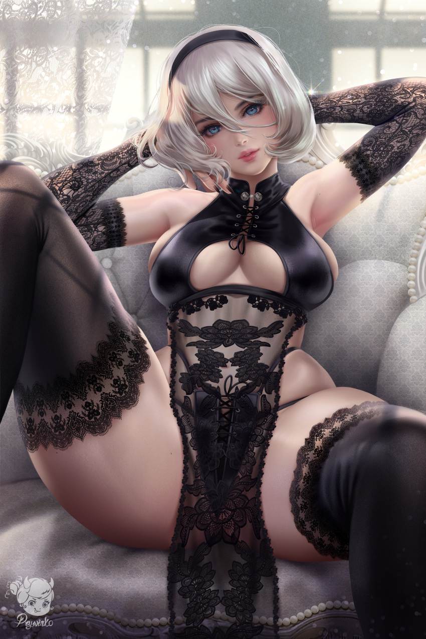 chinadress nier_automata no_bra official_watermark pantsu prywinko see_through thighhighs yorha_no.2_type_b