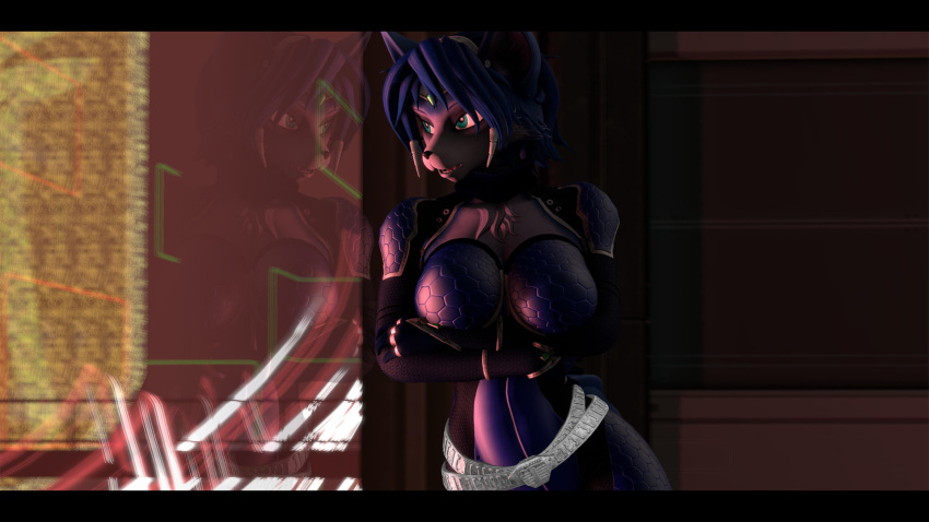 16:9 2021 3d_(artwork) anthro black_bars blue_body blue_fur blue_hair bodysuit canid canine clothing digital_media_(artwork) female fox fur green_eyes hair hi_res jewelry krystal letterbox mammal multicolored_body multicolored_fur nintendo reflection silvarion silvarus skinsuit solo star_fox tight_clothing video_games white_body white_fur widescreen window