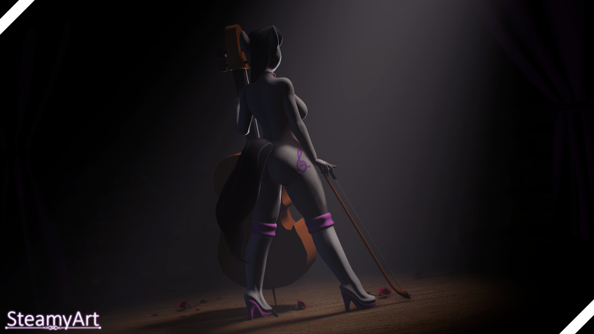 16:9 3d_(artwork) 4k absurd_res anthro anthrofied big_breasts bowed_string_instrument breasts butt cello digital_media_(artwork) equid equine female flower friendship_is_magic hasbro hi_res high_heeled_boots mammal musical_instrument my_little_pony octavia_(mlp) plant rose_(flower) solo steamyart string_instrument widescreen