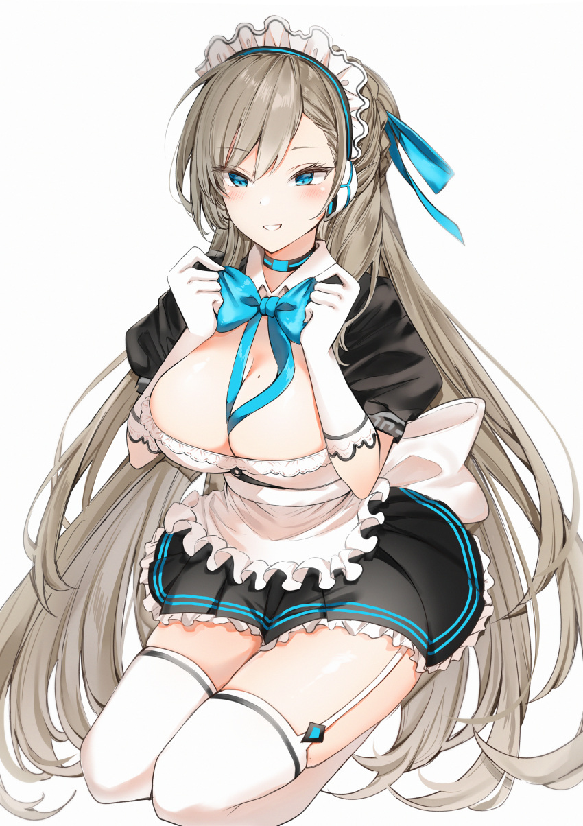 asuna_(blue_archive) blue_archive maid no_bra skirt_lift stockings thighhighs yukineko1018