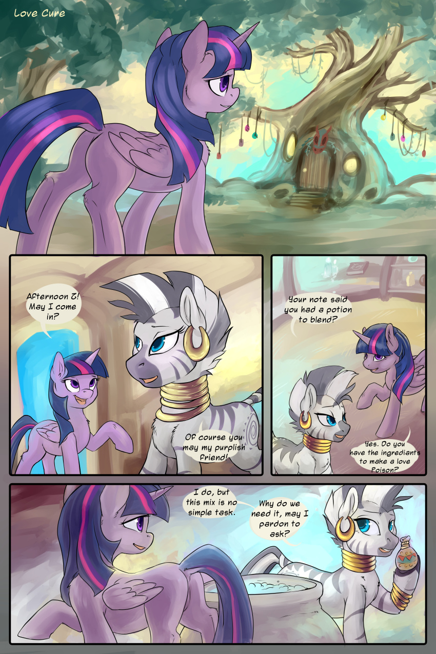 2:3 absurd_res butt comic dialogue duo ear_piercing ear_ring english_text equid equine female feral friendship_is_magic hasbro hi_res hobbes_maxwell horn mammal my_little_pony piercing purple_body text twilight_sparkle_(mlp) winged_unicorn wings zebra zecora_(mlp)