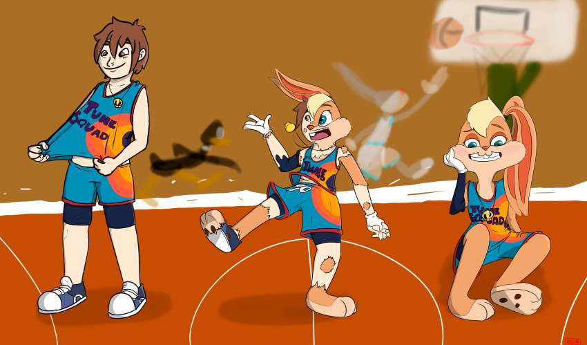 absurd_res anthro basketball blonde_hair blue_clothing brown_eyes brown_hair buckteeth clothing crossgender falling female floppy_ears fur gender_transformation green_eyes hair hi_res human human_to_anthro kuramafurrypaw lagomorph leporid lola_bunny long_ears looney_tunes male mammal maximirusupauaa msheireushuua mtf_transformation pendant rabbit sequence shapeshifting simple_background smile solo space_jam species_transformation surprised_expression tan_body tan_fur teeth toony transformation warner_brothers