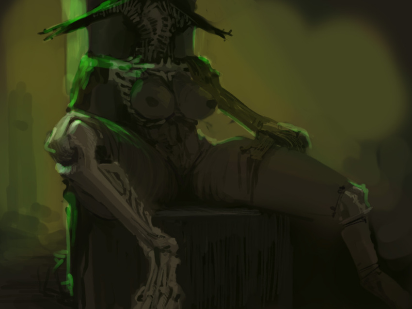 4:3 big_breasts biped bone breasts demon faceless_character female hi_res humanoid meandraco monster not_furry nude simple_background sitting skeleton solo spread_legs spreading teratophilia undead
