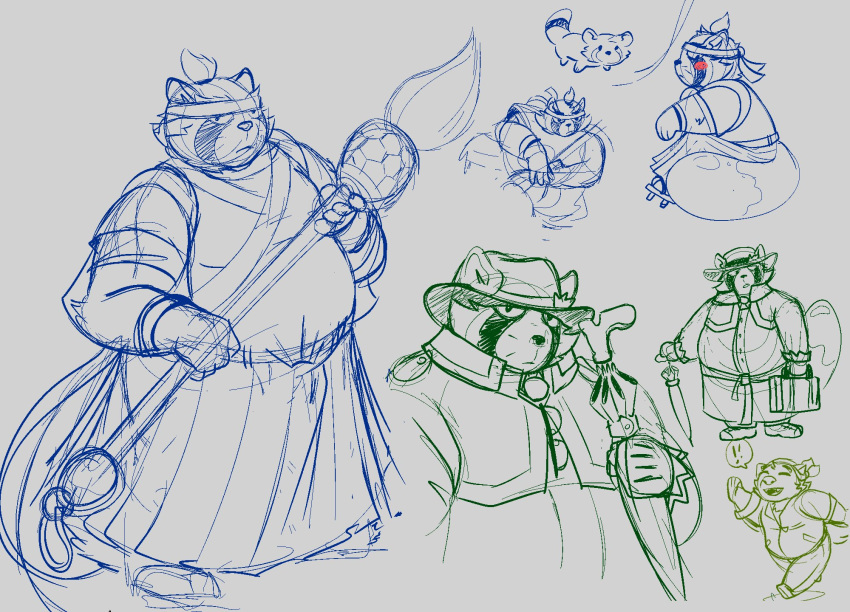 2021 anthro blush canid canine canis clothed clothing domestic_dog eyes_closed hat headgear headwear hi_res humanoid_hands live-a-hero male mammal mokdai overweight overweight_male raccoon_dog shoen sketch tanuki tanukikikis video_games