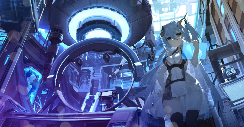 amsxure dress gray_hair long_hair mechagirl original thighhighs