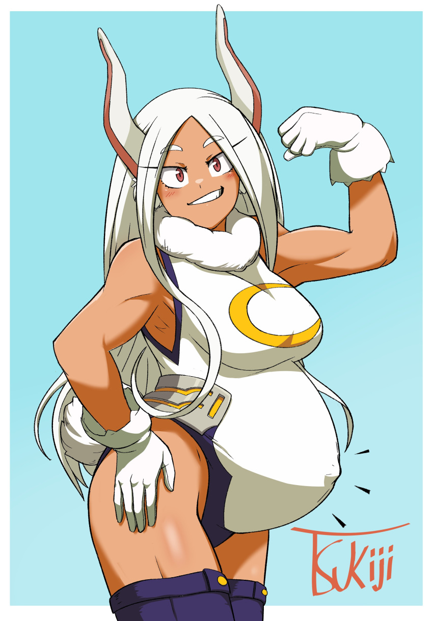 absurd_res animal_humanoid belly big_belly big_breasts breasts clothing female flexing hair hi_res humanoid lagomorph lagomorph_humanoid legwear leotard leporid_humanoid long_hair looking_at_viewer mammal mammal_humanoid miruko muscular muscular_female muscular_humanoid my_hero_academia pregnant pregnant_belly rabbit_humanoid solo thigh_highs white_hair