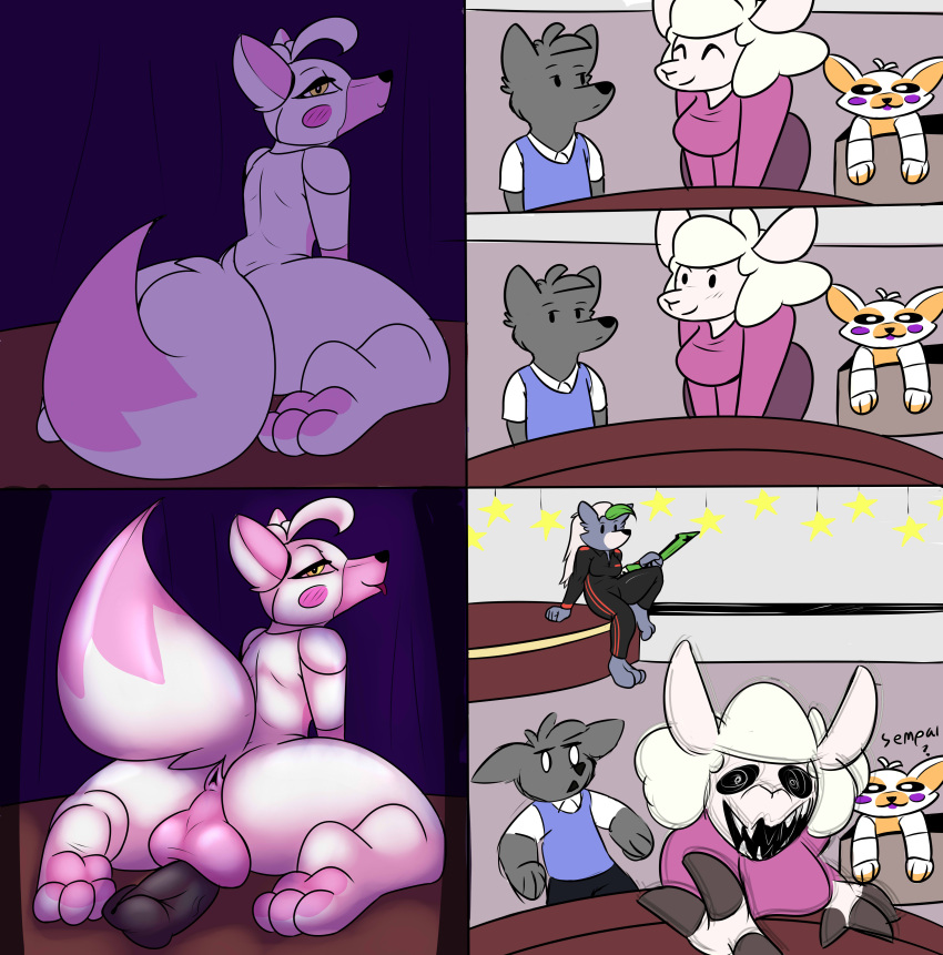 absurd_res animatronic anonymous_artist anthro anus background_character backsack balls barefoot bedroom_eyes bimbo_lip black_nose blush bovid box butt canid canine caprine child creepy feet female five_nights_at_freddy's five_nights_at_freddy's:_security_breach five_nights_at_freddy's_world fnaf_vr_help_wanted foot_fetish fox fox_tail funtime_foxy_(fnaf) funtime_foxy_(fnafsl) funtime_foxy_the_cute fur genitals girly gradient_background grey_body grey_fur group half-closed_eyes hi_res hindpaw lamb_(character) lolbit_(fnaf) looking_at_viewer looking_back machine makeup male male/female male/male mammal morgan_freeman mother mother_and_child multicolored_body multicolored_fur multicolored_tail narrowed_eyes nightmare_fuel nude parent parent_and_child pawpads paws penis pink_body pink_fur pink_tail presenting presenting_anus presenting_balls presenting_hindquarters presenting_penis raised_tail robot roxanne_wolf_(fnaf) seductive sheep simple_background sister_location sitting smile spread_legs spreading tongue tongue_out twtr video_games white_body white_fur white_tail wolf_(character) yellow_eyes young
