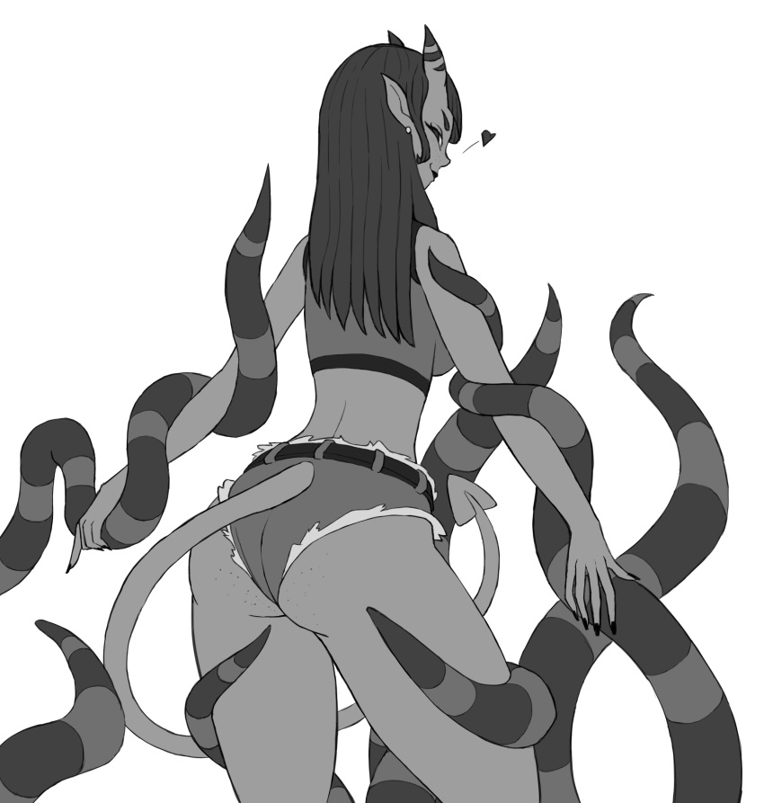 absurd_res butt demon demon_humanoid ear_piercing female freckles hair hi_res horn horned_humanoid horusthealtruist humanoid meru_(merunyaa) merunyaa not_furry piercing smile solo tentacles tentacles/female tentacles_around_legs tentacles_on_legs