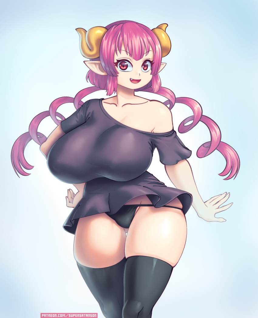 animal_humanoid big_breasts breasts cleavage clothed clothing dragon dragon_humanoid female hair hi_res horn horned_humanoid huge_breasts humanoid humanoid_pointy_ears iruru legwear long_hair miss_kobayashi's_dragon_maid solo supersatanson thick_thighs thigh_highs wide_hips
