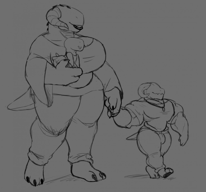 alien anthro bluezgooz casual_clothing eyeless_face female group husband_and_wife male married_couple muscular parent parent_and_child regina_(darkdragonv0942) reptile scalie size_difference