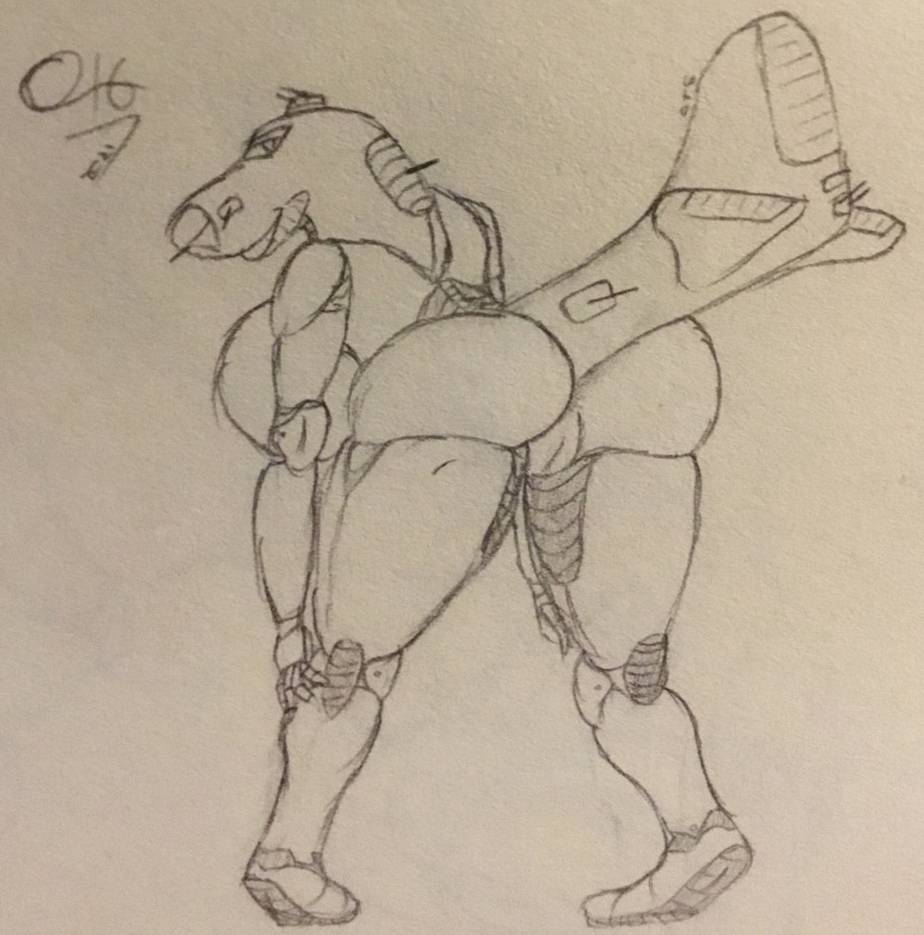 aircraft annie_(tenderhorse380) anthro anus bomber breasts butt feet female genitals gun hi_res humanoid invalid_tag living_aircraft living_machine living_vehicle looking_at_viewer machine machine_gun nude pose presenting presenting_hindquarters pussy ranged_weapon rear_view signature smile solo tenderhorse380 traditional_media_(artwork) vehicle weapon