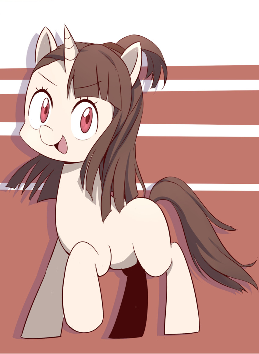 2017 alternate_species atsuko_kagari brown_hair cbreturn crossover equid equine female feral hair hi_res horn little_witch_academia long_hair mammal open_mouth open_smile ponification red_eyes smile solo studio_trigger unicorn