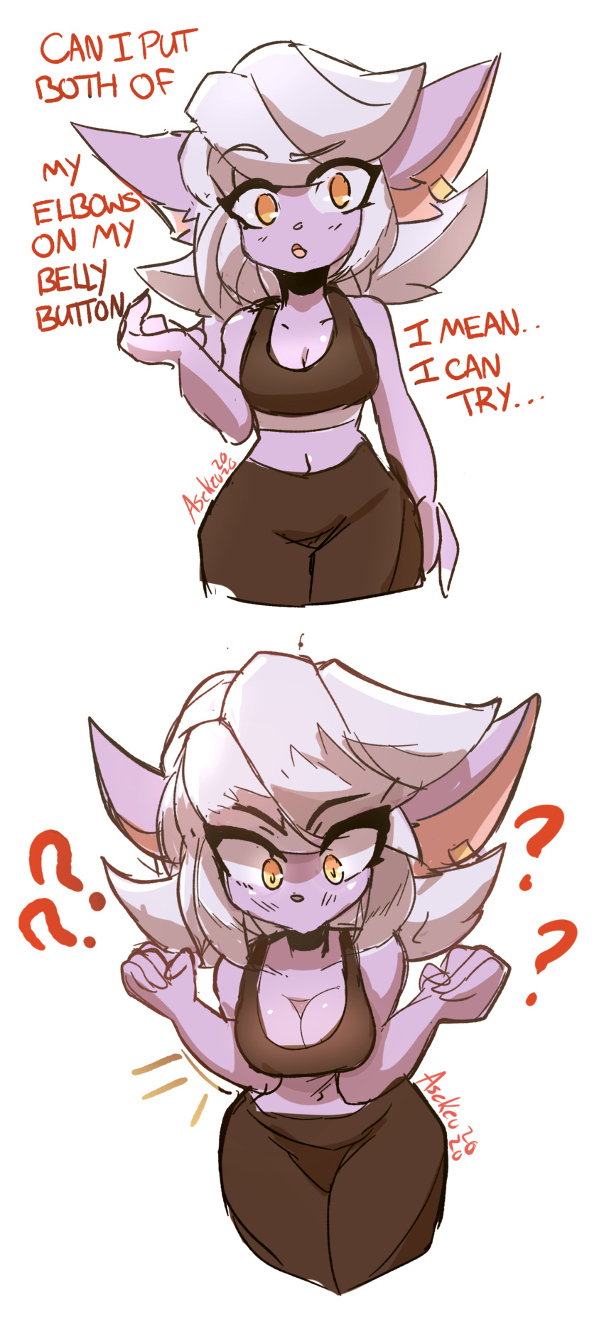 2020 ? absurd_res asekeu big_breasts blush breasts clothing dialogue english_text female hi_res humanoid humor league_of_legends riot_games solo text tristana_(lol) video_games yordle