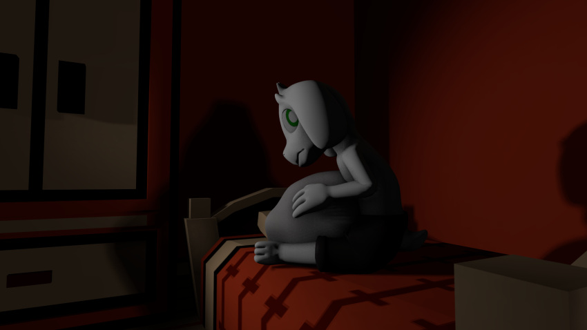 16:9 abdominal_bulge anthro asriel_dreemurr bedroom black_bottomwear black_clothing black_pants bottomwear bovid caprine caught clothing dinkydoo dreemurr duo embarrassed female fur green_eyes hi_res male male/female mammal pants scared toriel undertale video_games vore white_body white_fur widescreen