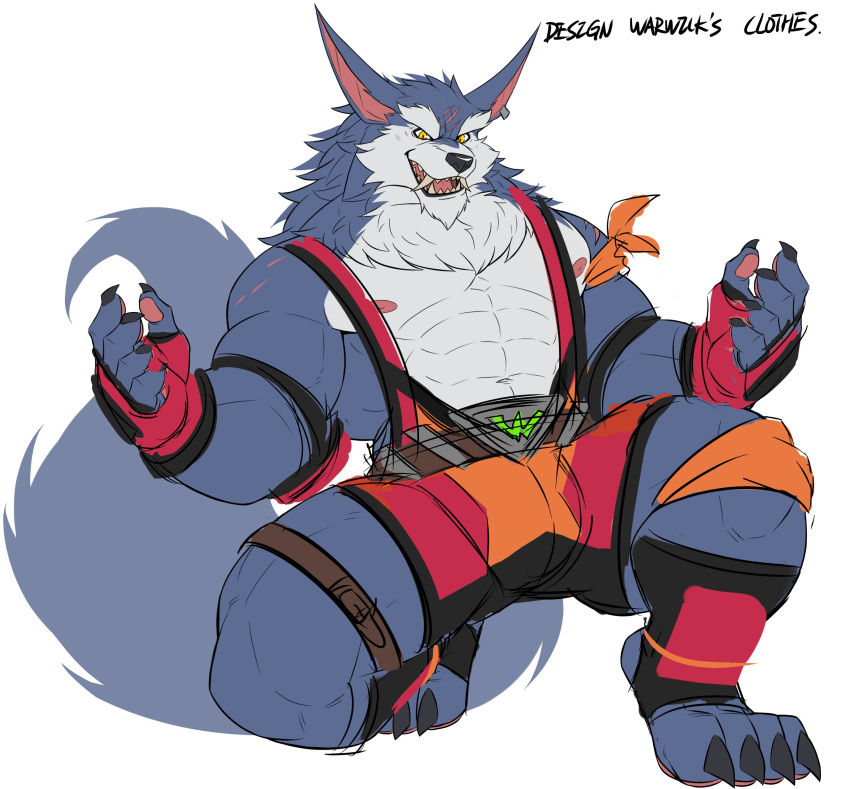 abs absurd_res amber_eyes anthro breasts canid canine canis clothed clothing drks feet hi_res league_of_legends leagueoflegends male mammal muscular muscular_anthro nipples riot_games toes video_games warwick_(lol) wolf wrestler wrestling_briefs wrestling_singlet
