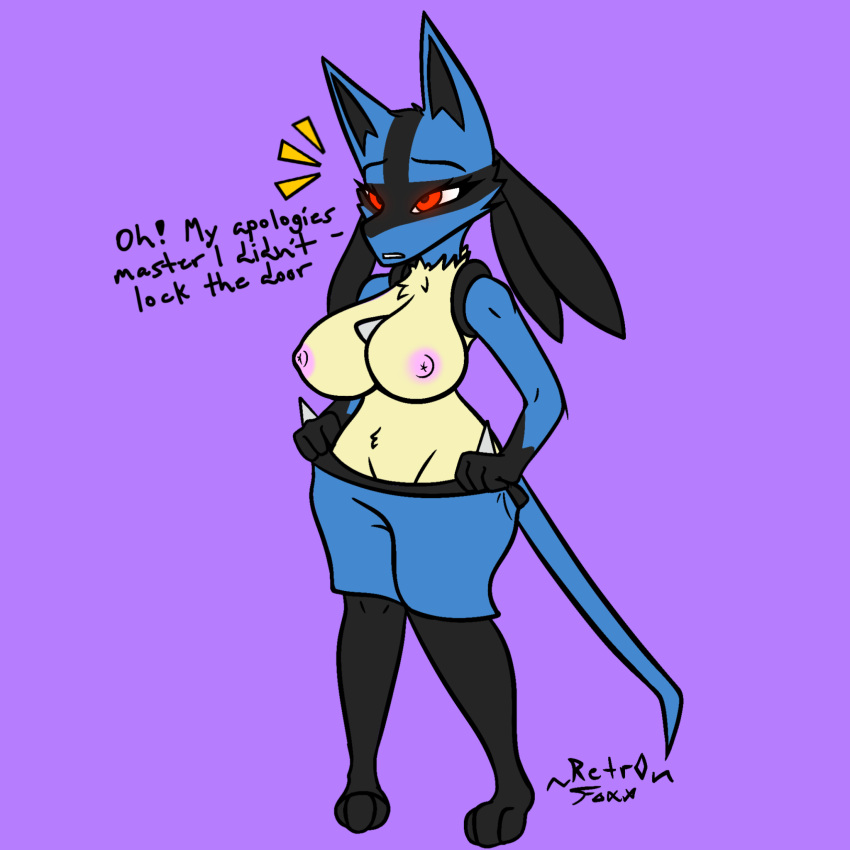anthro areola big_breasts breasts canid canine female hi_res lucario mammal nintendo nipples pok&eacute;mon pok&eacute;mon_(species) retr0foxx solo video_games