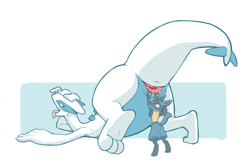 absurd_res ambiguous_gender anthro anthro_on_feral anus ass_up bestiality blush bodily_fluids butt digitigrade duo female female/ambiguous feral genital_fluids genitals hand_on_head hi_res horizontal_pussy imgonnaloveyou interspecies larger_female larger_feral legendary_pok&eacute;mon looking_back lucario lugia lying nintendo on_front open_mouth pear-shaped_figure pok&eacute;mon pok&eacute;mon_(species) presenting presenting_hindquarters pussy pussy_juice simple_background size_difference slightly_chubby smaller_ambiguous smaller_anthro smile spread_pussy spreading thick_tail tongue tongue_out video_games white_background wide_hips