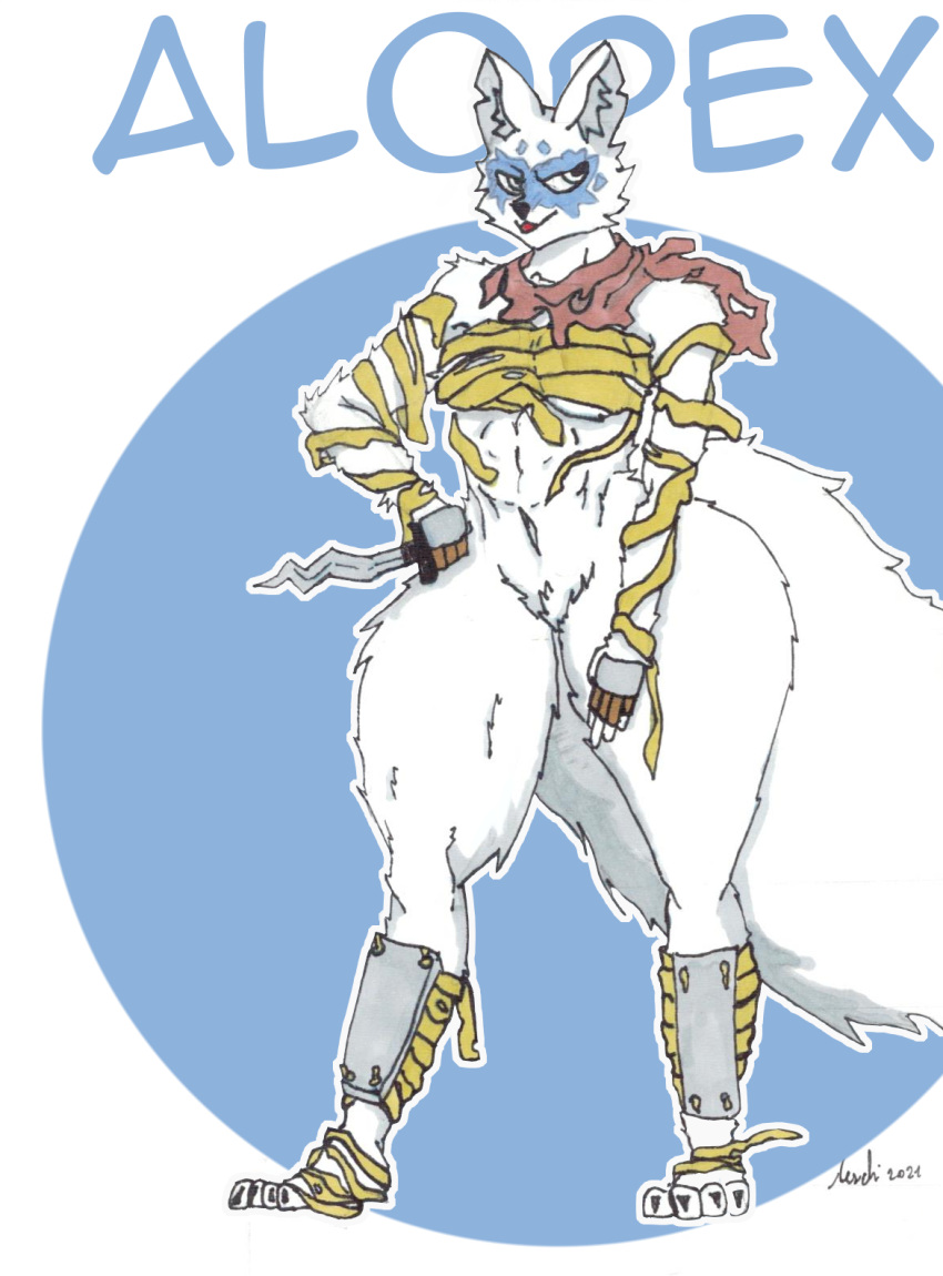 abs alopex alopex_(tmnt_2012) animal_humanoid anthro arctic_fox armor biceps big_butt biped breasts butt canid canid_humanoid canine canine_humanoid ceschi claws clothed clothing curvy_figure feet female fluffy fluffy_ears fluffy_tail fox fox_humanoid fur hi_res hourglass_figure humanoid knife looking_back mammal mammal_humanoid muscular muscular_anthro muscular_female ninja open_mouth pose scarf simple_background small_breasts small_waist smile solo tall_female teenage_mutant_ninja_turtles text thick_tail thick_thighs topwear torn_clothing torn_topwear traditional_media_(artwork) tuft warrior weapon white_body white_fur wide_hips