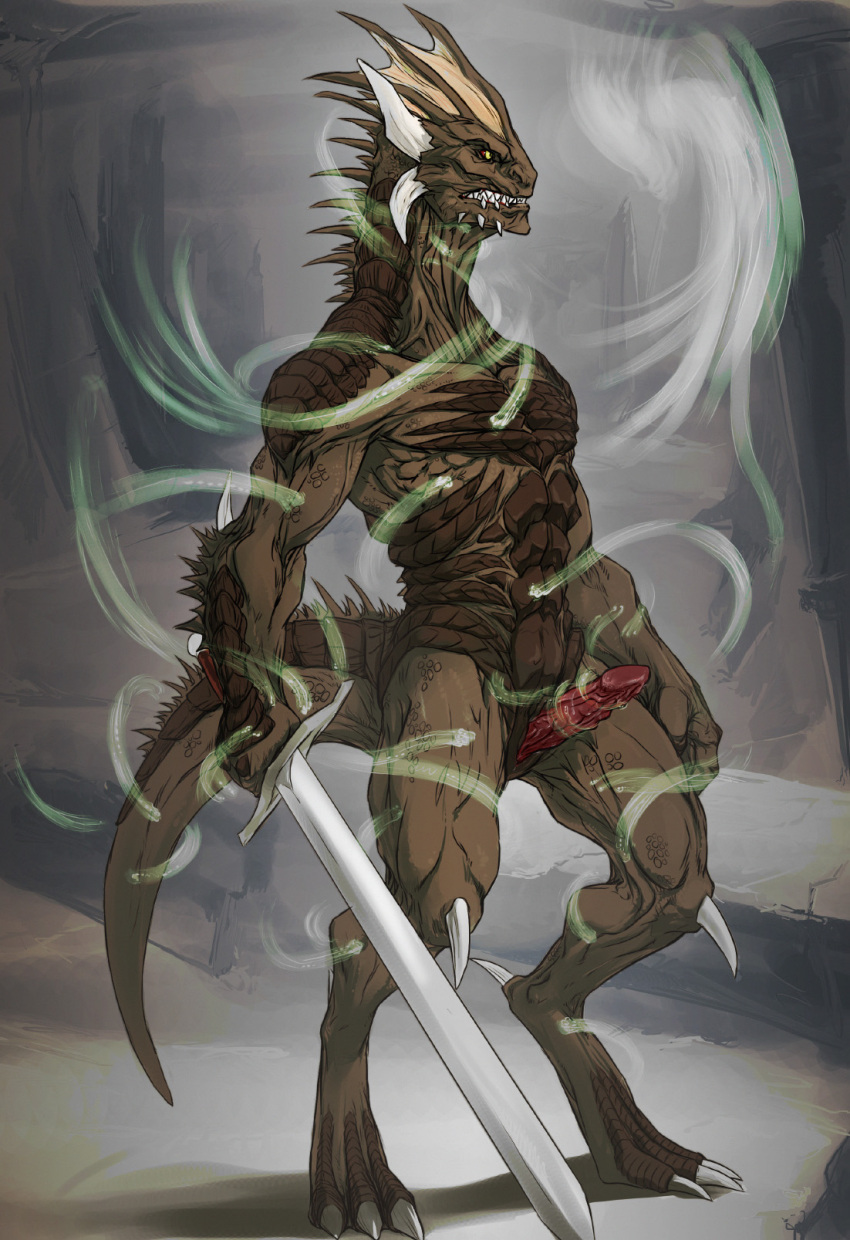 angry animal_humanoid anthro clenched_teeth divinity:_original_sin_2 erection feeding ghost hi_res humanoid kalias lizard lizard_(divinity) lizardfolk lizardman male melee_weapon multiple_penetration no_sex nude_male paralyzed penis_erected reptile reptile_humanoid ruins scalie scalie_humanoid solo source spirit sword teeth virginwhore weapon