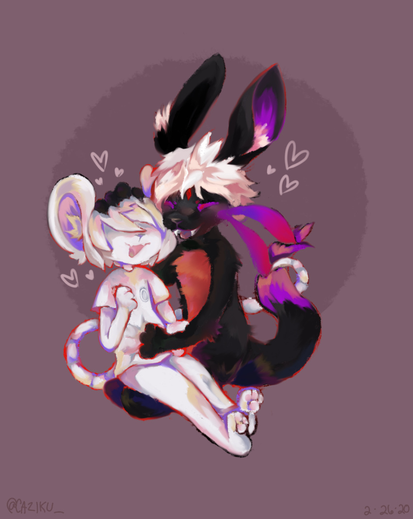 &lt;3 anonymous_artist anthro belly_rub duo entwined_tails eyes_closed hi_res lagomorph leporid male male/male mammal murid murine obscured_eyes petting rabbit rat rodent tail_coil