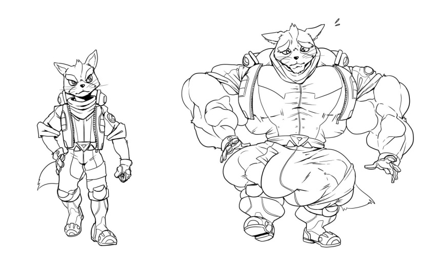 2018 anthro balls balls_expansion big_balls big_bulge big_muscles big_penis bottomwear bulge canid canine clothing expansion footwear fox front_view frown genital_expansion genitals gloves growth hand_on_hip handkerchief handwear huge_balls huge_bulge huge_muscles huge_penis hyper hyper_balls hyper_bulge hyper_genitalia hyper_muscles hyper_penis kerchief male mammal monochrome muscle_growth muscular muscular_anthro muscular_male nintendo pants penis penis_expansion plantigrade shirt shoes solo stagor55 star_fox topwear video_games whiskers