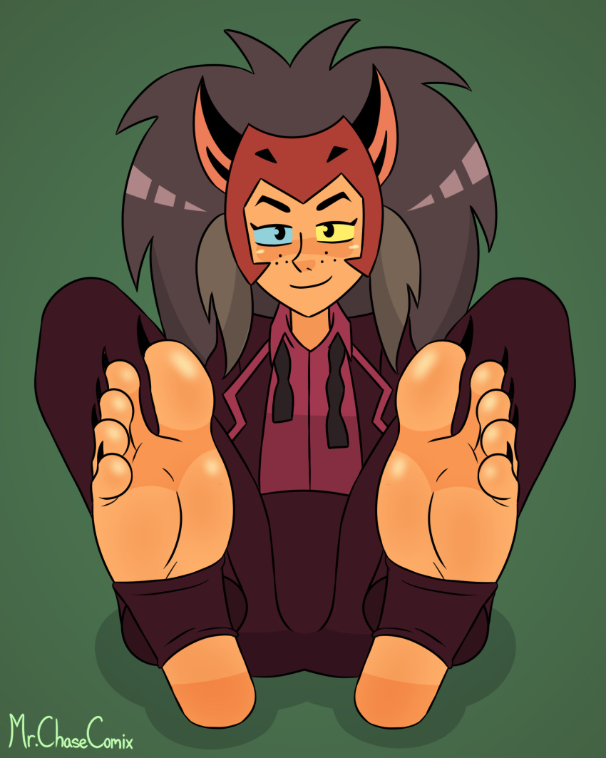 animal_humanoid barefoot blush catra claws feet felid felid_humanoid freckles hi_res humanoid looking_at_viewer mammal mammal_humanoid masters_of_the_universe mattel mrchasecomix netflix she-ra_and_the_princesses_of_power soles toe_claws toes