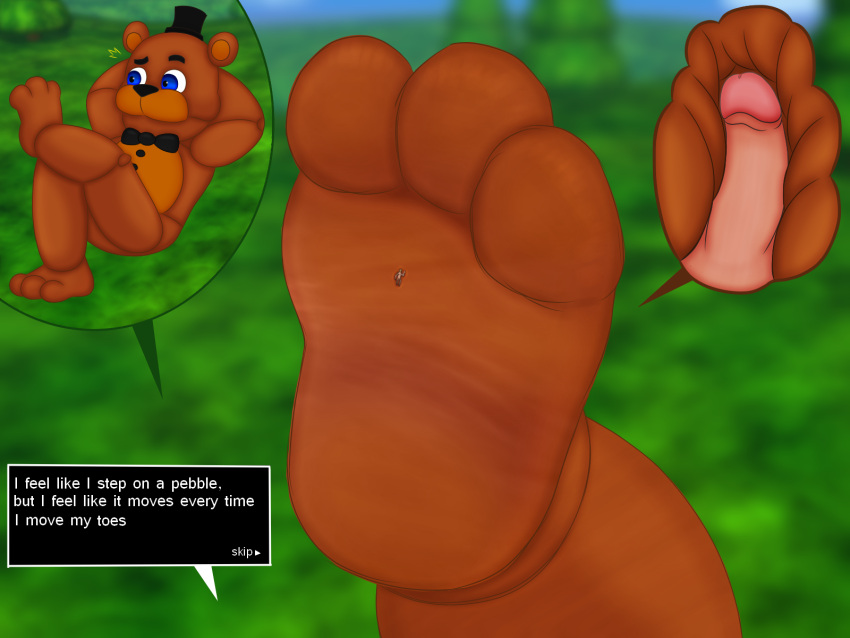 anthro feet five_nights_at_freddy's five_nights_at_freddy's_world foot_fetish foot_play footjob freddy_(fnaf) genitals hi_res human humanoid macro male male/male mammal micro paws penis sex size_difference smaller_male smashcuenta123 soles stomping toes ursid video_games worship