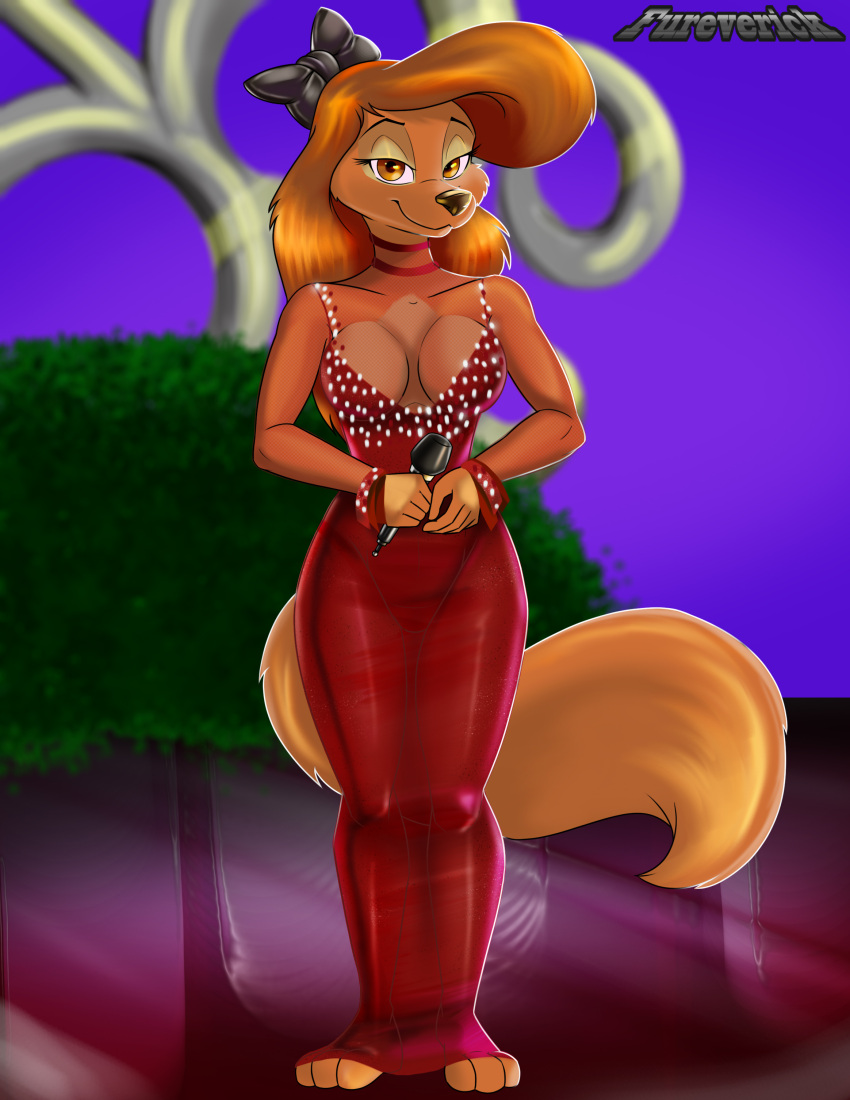 absurd_res anthro clothing dixie dress female fureverick hi_res mic red_clothing red_dress solo