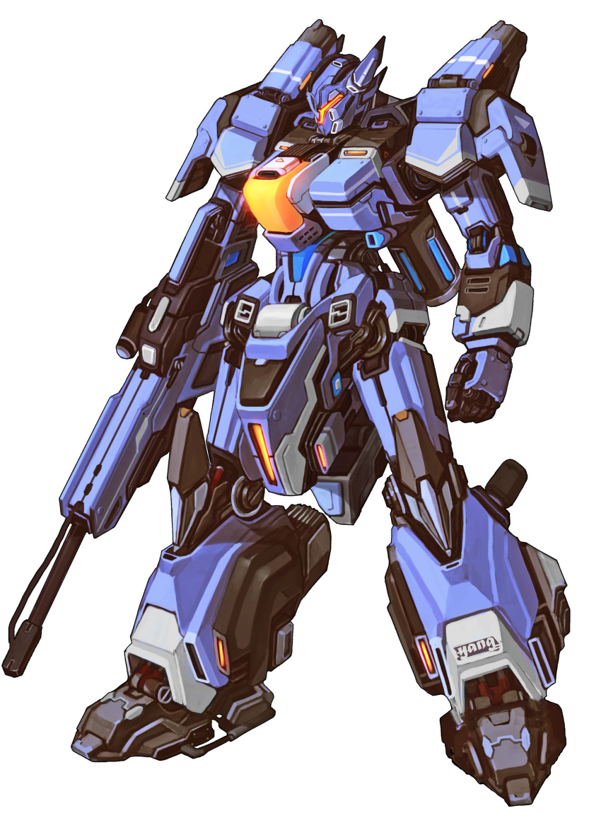 absurdres arm_cannon clenched_hand full_body highres looking_down mecha no_humans original science_fiction solo standing weapon white_background yang_youcai