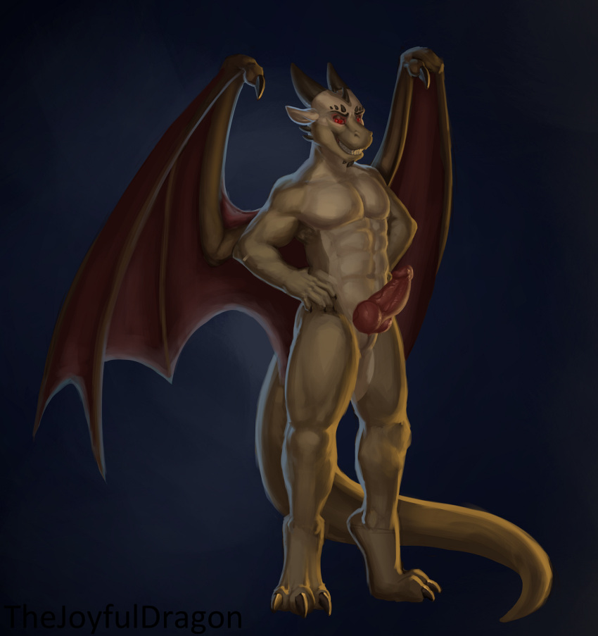 anthro dracodubz dragon feet genitals hi_res knot male muscular penis slit thejoyfuldragon wings