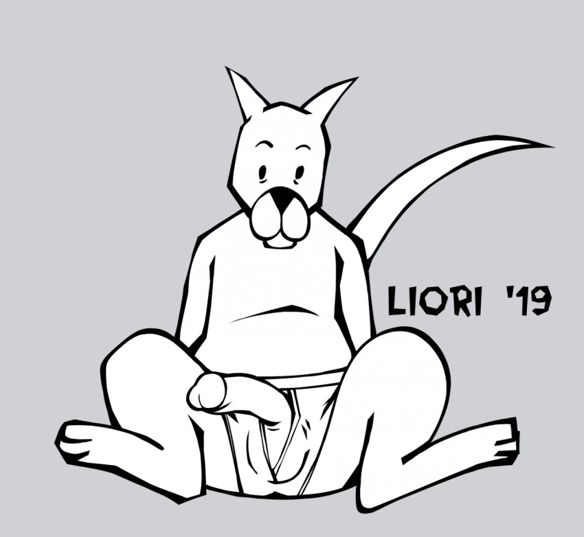 achewood anthro barefoot briefs clothed clothing domestic_cat feet felid feline felis genitals grey_background male mammal monochrome penis poking_out redo_(artist) roast_beef_kazenzakis simple_background sitting solo text tighty_whities topless underwear white_clothing white_underwear