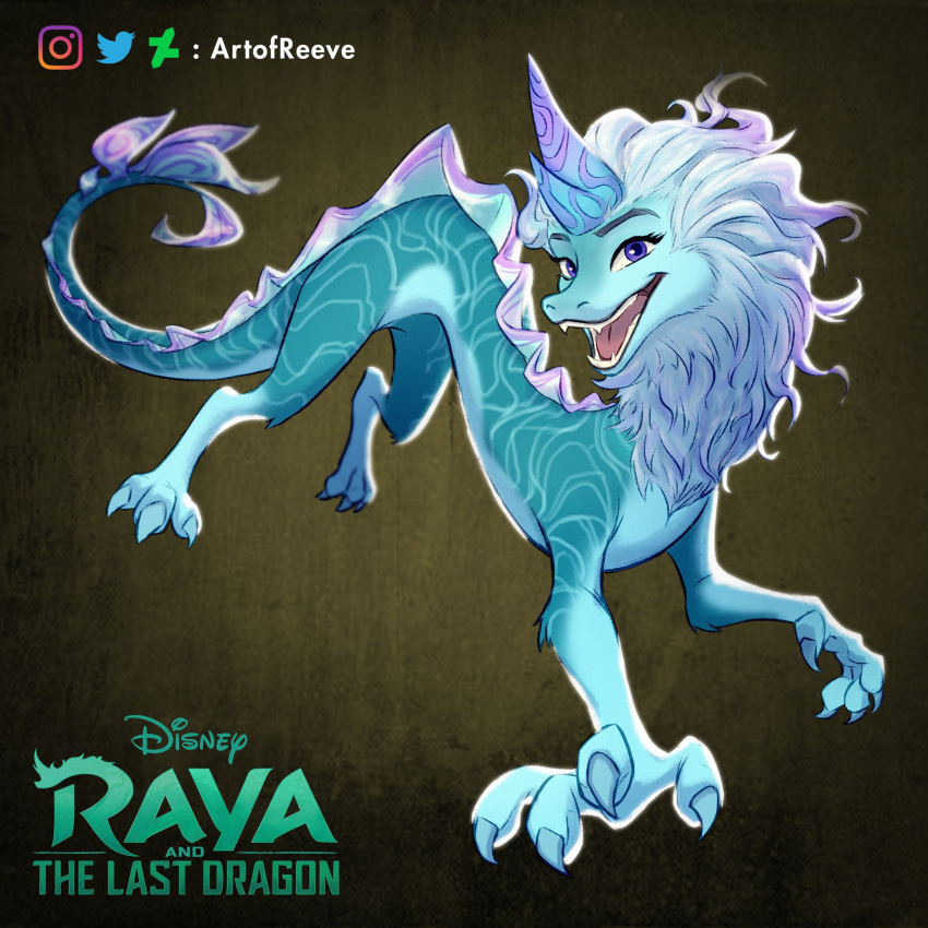 1:1 aquatic_dragon artofreeve asian_mythology claws disney dragon east_asian_mythology eastern_dragon female feral hi_res horn in_motion looking_at_viewer marine mythology open_mouth raya_and_the_last_dragon sisu_(ratld) smile solo stripes_(marking)