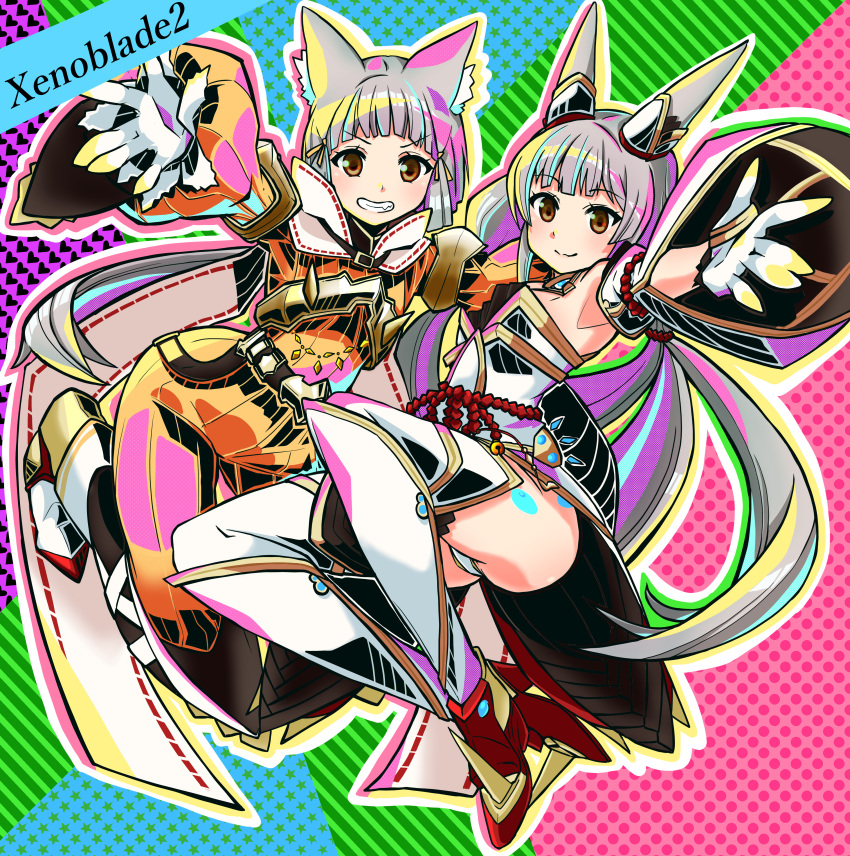 absurdres animal_ears bangs blunt_bangs bodysuit breasts cat_ears chest_jewel cleavage detached_sleeves facial_mark flat_chest gloves highleg highleg_leotard highres leotard long_hair low_twintails nia_(blade)_(xenoblade) nia_(xenoblade) nightwitch9612 short_hair silver_hair small_breasts swimsuit thighhighs twintails very_long_hair white_gloves xenoblade_chronicles_(series) xenoblade_chronicles_2 yellow_bodysuit yellow_eyes yellow_swimsuit