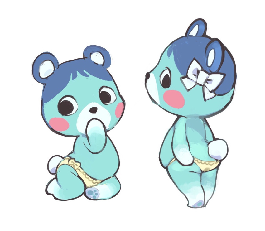 accessory animal_crossing anthro bluebear_(animal_crossing) breasts butt clothed clothing featureless_breasts female flat_chested hair_accessory hair_ribbon mammal merafume nintendo panties panties_only ribbons solo topless underwear underwear_only ursid video_games