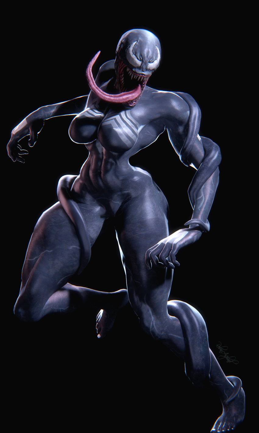 2019 3d_(artwork) abs absurd_res alien black_body black_skin breasts digital_media_(artwork) fangs female hi_res humanoid lamoz571 long_tongue marvel muscular muscular_female nipples robinasplind1 sharp_teeth she-venom simple_background solo symbiote teeth tentacles thick_thighs tongue tongue_out vein venom_(marvel) white_eyes