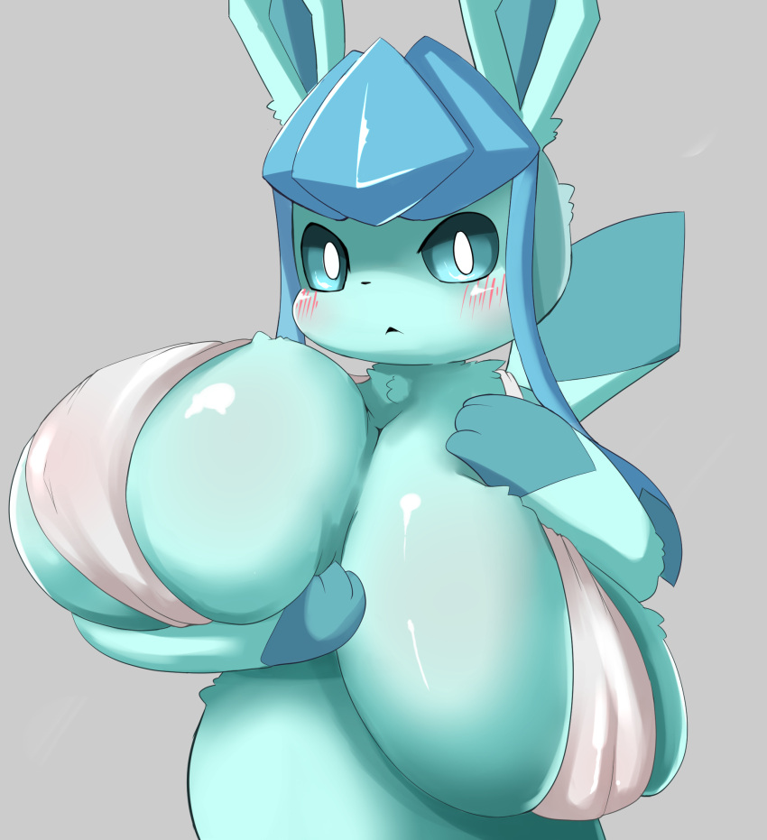 2020 3_fingers big_breasts bikini blue_body blue_eyes blue_fur blush breasts busty_feral chest_tuft cleavage clothed clothing dipstick_tail eeveelution female feral fingers fluffy fur glaceon gloves_(marking) grey_background hi_res huge_breasts kemono looking_at_viewer markings mokotomuku77 multicolored_tail nintendo paws pok&eacute;mon pok&eacute;mon_(species) portrait simple_background solo swimwear topwear tuft video_games