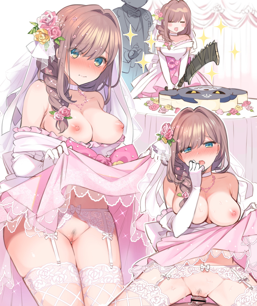 breasts censored dress fishnets garter_belt mankai_kaika nijisanji nipples no_bra nopan open_shirt penis photoshop pussy pussy_juice sex skirt_lift stockings suzuhara_ruru thighhighs uncensored wedding_dress