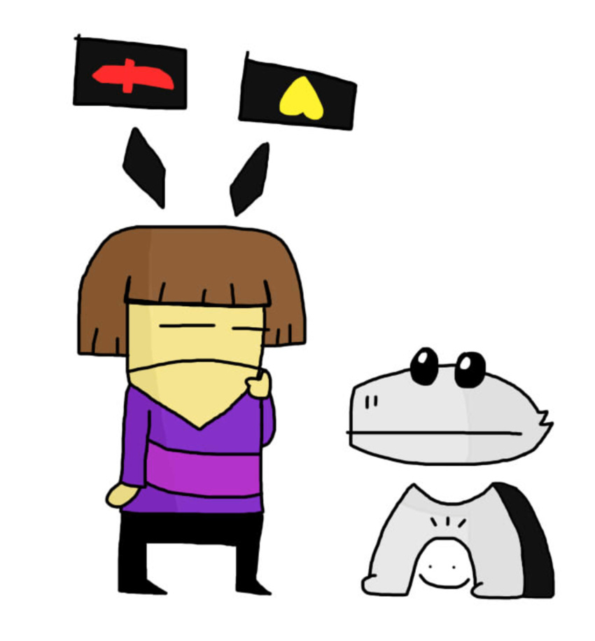 ambiguous_gender amphibian animated clothed clothing duo feral frog froggit_(undertale) gurumi hi_res human mammal monster protagonist_(undertale) scalie thinking undertale video_games