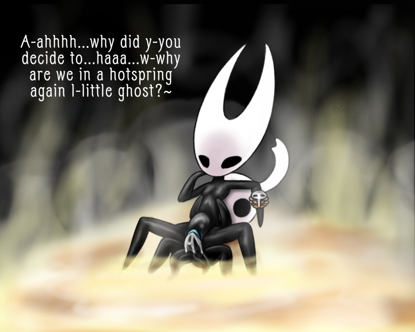 ambiguous_gender animal_humanoid anthro arthropod arthropod_humanoid ayuhaka black_body black_skin blush bodily_fluids charm cum cum_in_pussy cum_inside deep_penetration dialogue duo ejaculation female flat_chested flustered genital_fluids hi_res hollow_knight horn hornet_(hollow_knight) hot_spring humanoid impregnation incest_play insect insect_humanoid male male/female nude penetration penis_tentacles sibling sibling_lust sitting size_difference skinny_dipping steam team_cherry tentacle_sex tentacles the_knight_(character) vessel_(species) video_games water