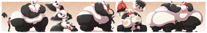 absurd_res anthro blush breast_growth breast_squish breasts butt butt_grab clothing duo exposed_breasts female gender_transformation genital_transformation genitals giant_panda gillpanda_(character) growth hand_on_butt hi_res human kissing lifting_another lifting_partner long_image macro making_out male male/female mammal midriff mtf_transformation nken obese obese_anthro obese_female overweight overweight_anthro overweight_female penis penis_grab sequence size_difference size_transformation squish torn_clothing transformation twinning ursid weight_gain wide_hips wide_image widescreen