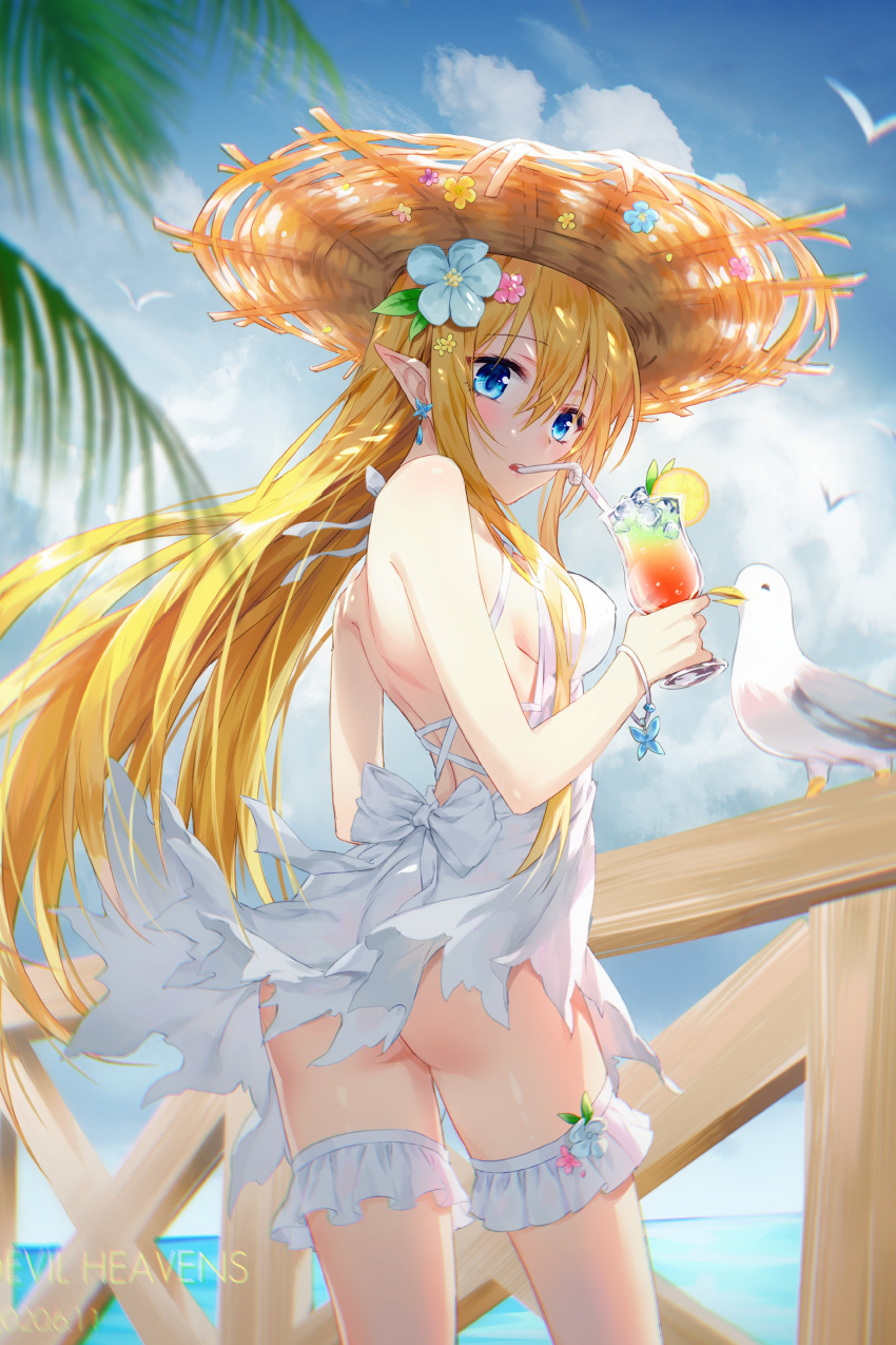 ass devil_heavens dress garter no_bra nopan pointy_ears skirt_lift summer_dress torn_clothes