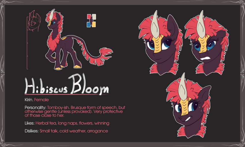 absurd_res angry asian_mythology blue_eyes bodily_fluids chinese_mythology east_asian_mythology eqlipse_(artist) equid equine female friendship_is_magic hasbro hi_res horn horse kirin mammal mane model_sheet my_little_pony mythology red_mane sweat