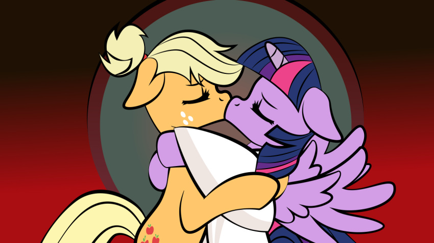 2017 applejack_(mlp) ashi_(samurai_jack) asian_clothing blonde_mane clothing cutie_mark dan232323 duo earth_pony east_asian_clothing equid equine eyes_closed female female/female feral freckles friendship_is_magic fur hasbro horn horse hug japanese_clothing kimono kissing mammal mane multicolored_mane my_little_pony orange_body orange_fur pink_mane pony purple_body purple_fur purple_mane samurai_jack samurai_jack_(character) spoiler twilight_sparkle_(mlp) winged_unicorn wings yellow_tail