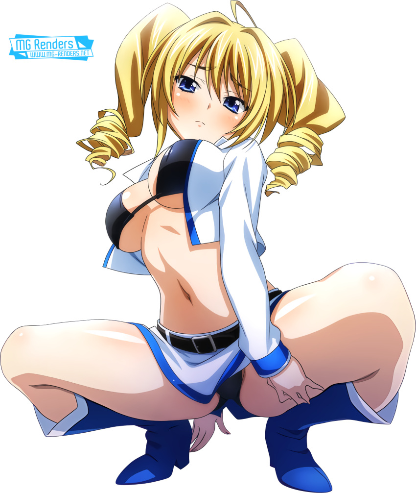 black_bra black_panties blonde_hair blue_eyes bra high_school_dxd highres panties ravel_phenex twintails underwear