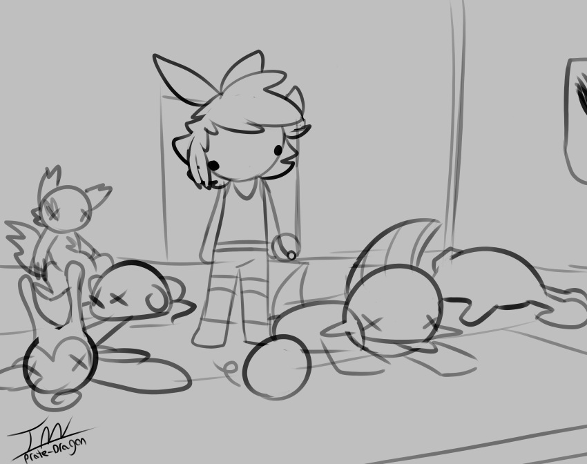 2021 absurd_res ambiguous_species beautifly death front_view greyscale hi_res inside marshtomp monochrome nintendo on_ground pok&eacute;ball pok&eacute;mon pok&eacute;mon_(species) prate signature sketch smaller_version_at_source species_request standing video_games x_eyes zangoose