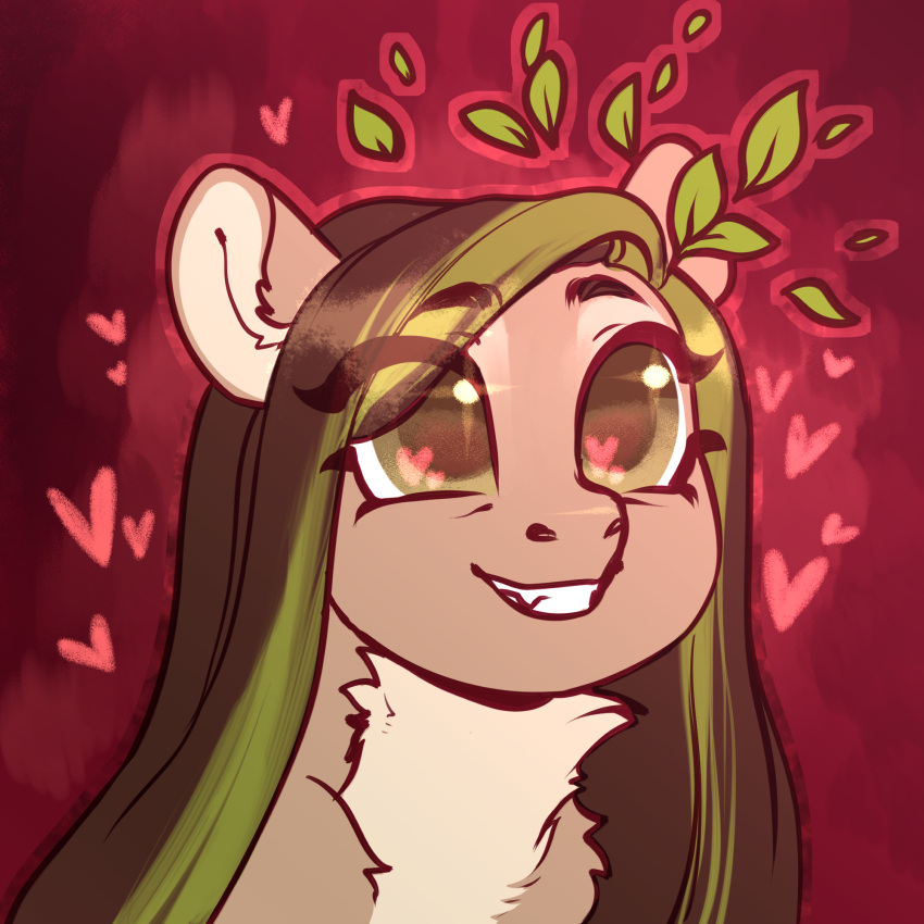 &lt;3 &lt;3_eyes bust_portrait equid equine female feral hasbro helemaranth helemaranth_(character) hi_res leaf leaf_hair looking_away mammal my_little_pony pegasus plant plant_hair portrait pseudo_hair simple_background smile solo squee wings