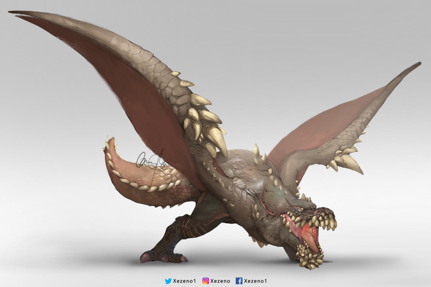 ambiguous_gender brute_wyvern capcom claws deviljho digital_media_(artwork) feral hi_res membrane_(anatomy) membranous_wings monster_hunter simple_background solo teeth video_games white_background wings xezeno