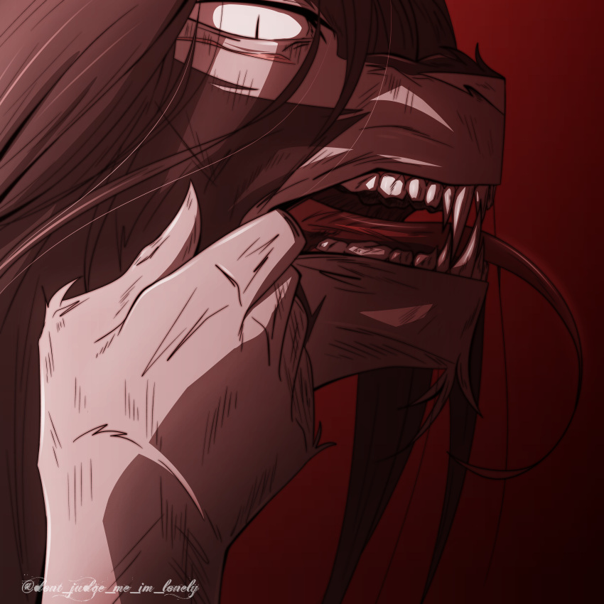 5_fingers absurd_res anthro black_body black_fur black_hair canine_teeth cheek_tuft chin_tuft dontjudgemeimlonely facial_tuft fangs fingers fur hair hi_res humanoid jay_(dontjudgemeimlonely) long_fangs long_hair long_tongue male pupils scar slit_pupils solo teeth teeth_showing tongue tongue_out tuft white_body white_fur